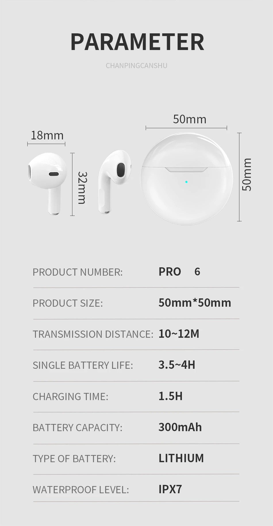 Air Pro 6 TWS Bluetooth Earbuds